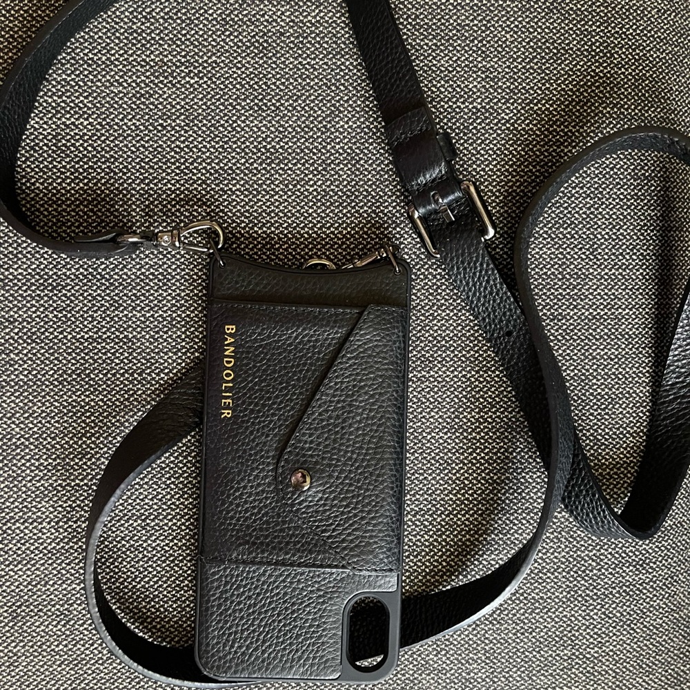 Bandolier Black Leather Crossbody iPhone wallet case for 10 X Plus/Max. EUC